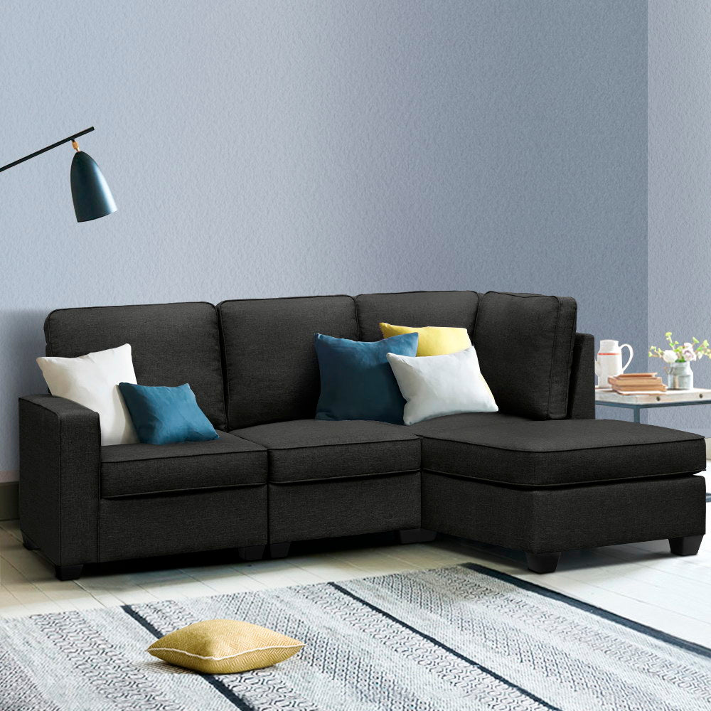Artiss Sofa Lounge Set 4 Seater Modular Chaise Chair Couch Fabric Dark Grey-Furniture > Sofas - Peroz Australia - Image - 1