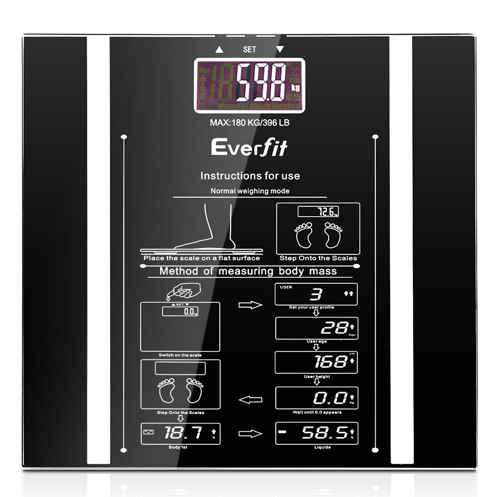 Everfit Bathroom Scales Digital Body Fat Scale 180KG Electronic Monitor Tracker-Home & Garden > Scales-PEROZ Accessories