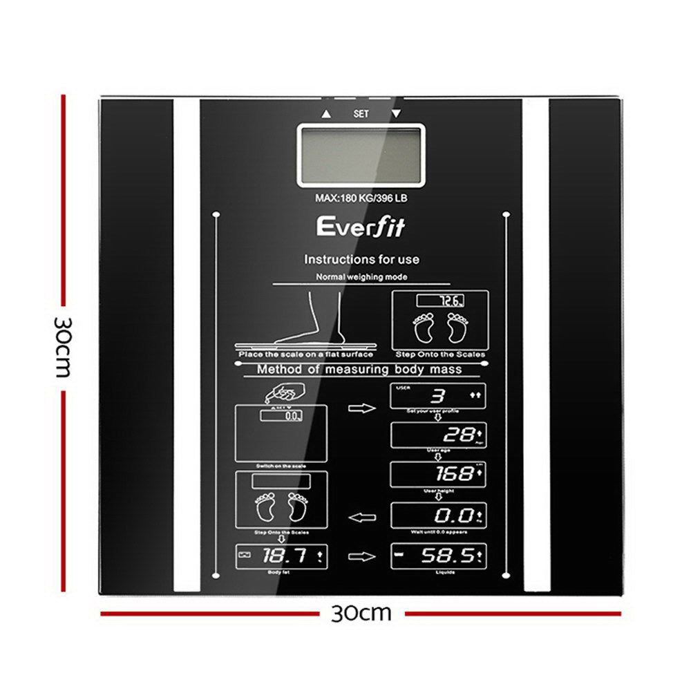 Everfit Bathroom Scales Digital Body Fat Scale 180KG Electronic Monitor Tracker-Home & Garden > Scales-PEROZ Accessories