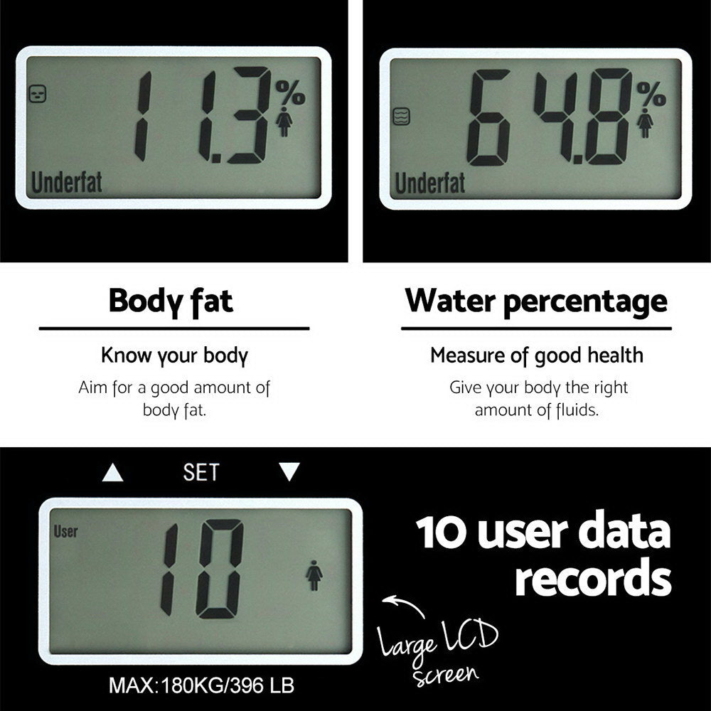Everfit Bathroom Scales Digital Body Fat Scale 180KG Electronic Monitor Tracker-Home & Garden > Scales-PEROZ Accessories