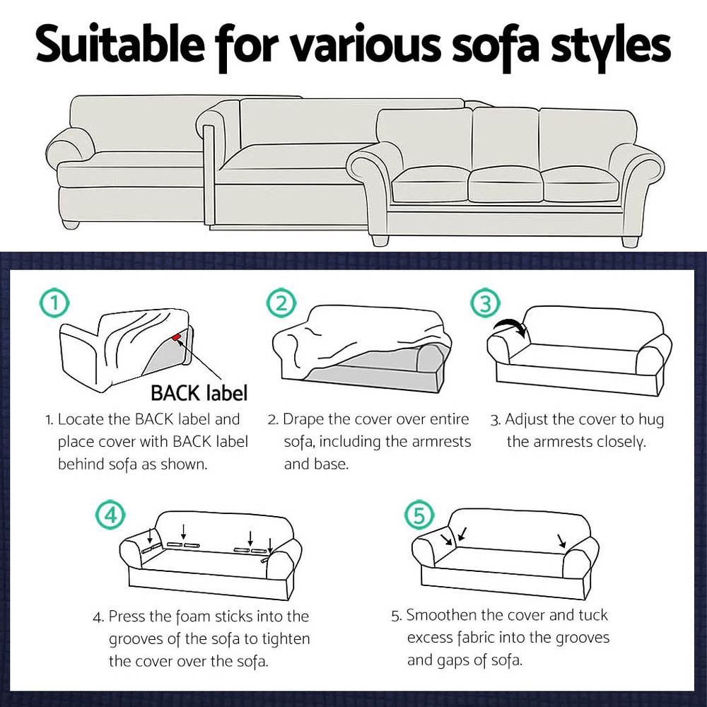 Artiss High Stretch Sofa Cover Couch Lounge Protector Slipcovers 3 Seater Black-Furniture > Sofas - Peroz Australia - Image - 6