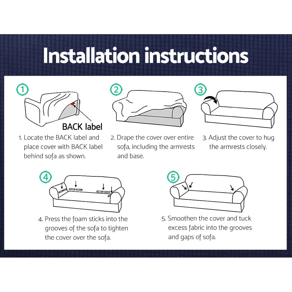 Artiss High Stretch Sofa Cover Couch Lounge Protector Slipcovers 3 Seater Grey-Furniture > Sofas - Peroz Australia - Image - 5