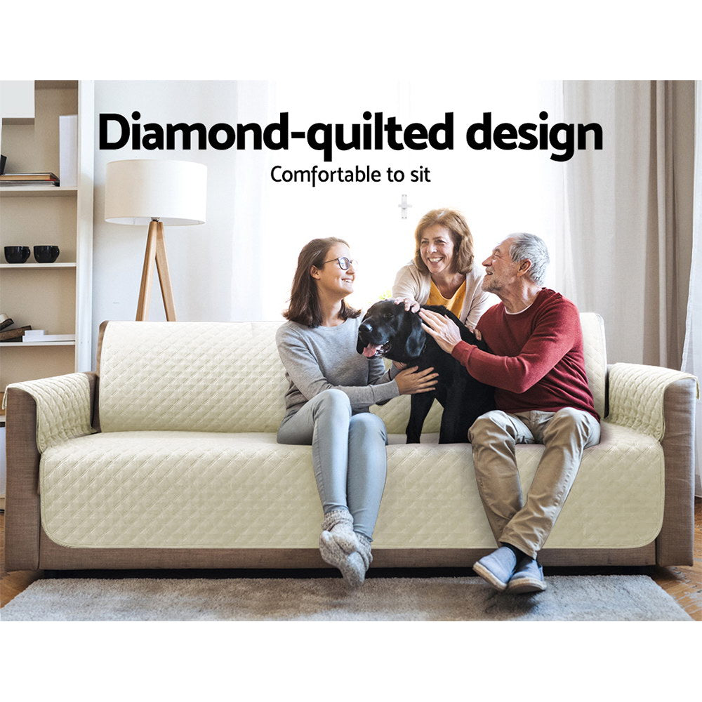 Artiss Sofa Cover Quilted Couch Covers 100% Water Resistant 4 Seater Beige-Furniture > Sofas - Peroz Australia - Image - 4
