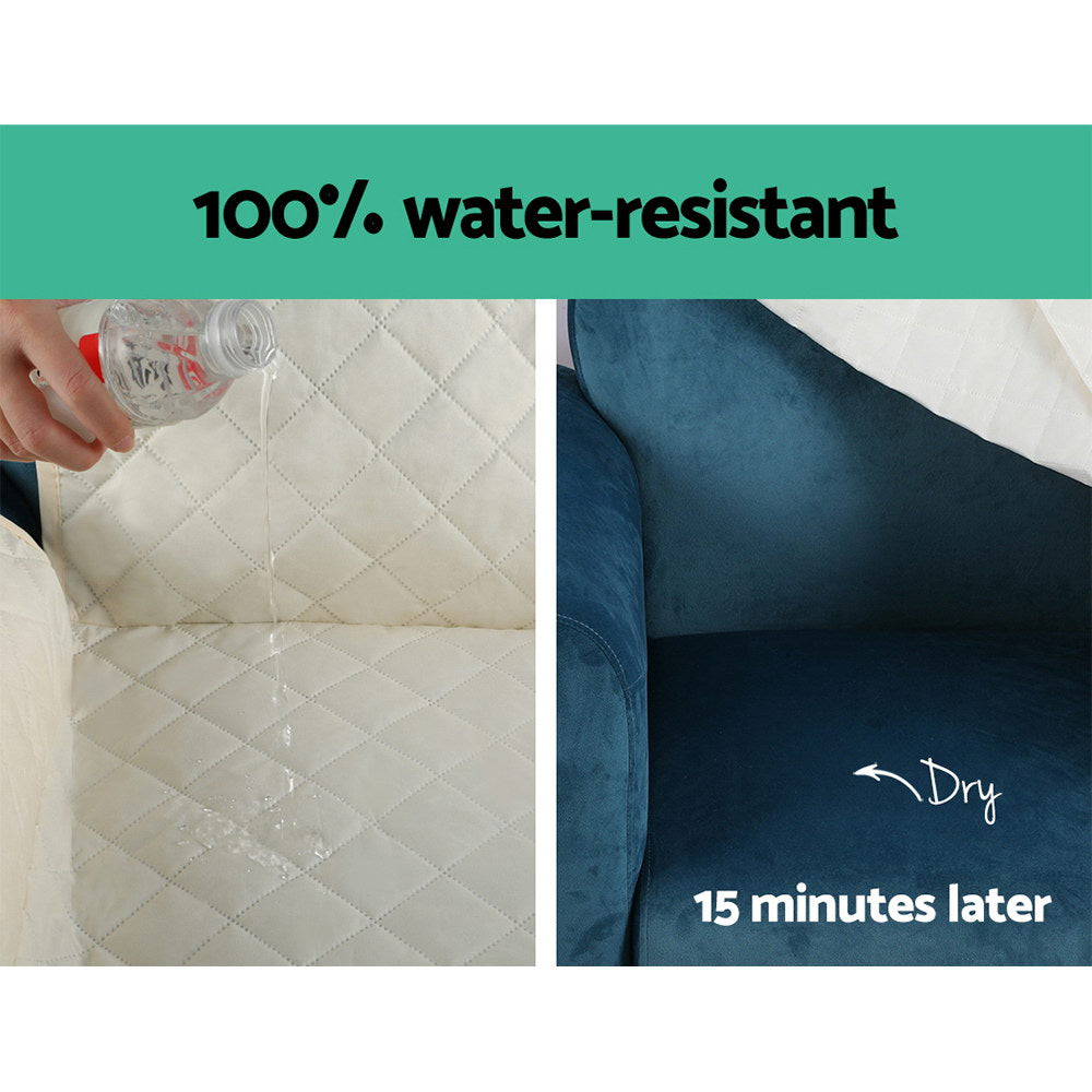 Artiss Sofa Cover Quilted Couch Covers 100% Water Resistant 4 Seater Beige-Furniture > Sofas - Peroz Australia - Image - 5