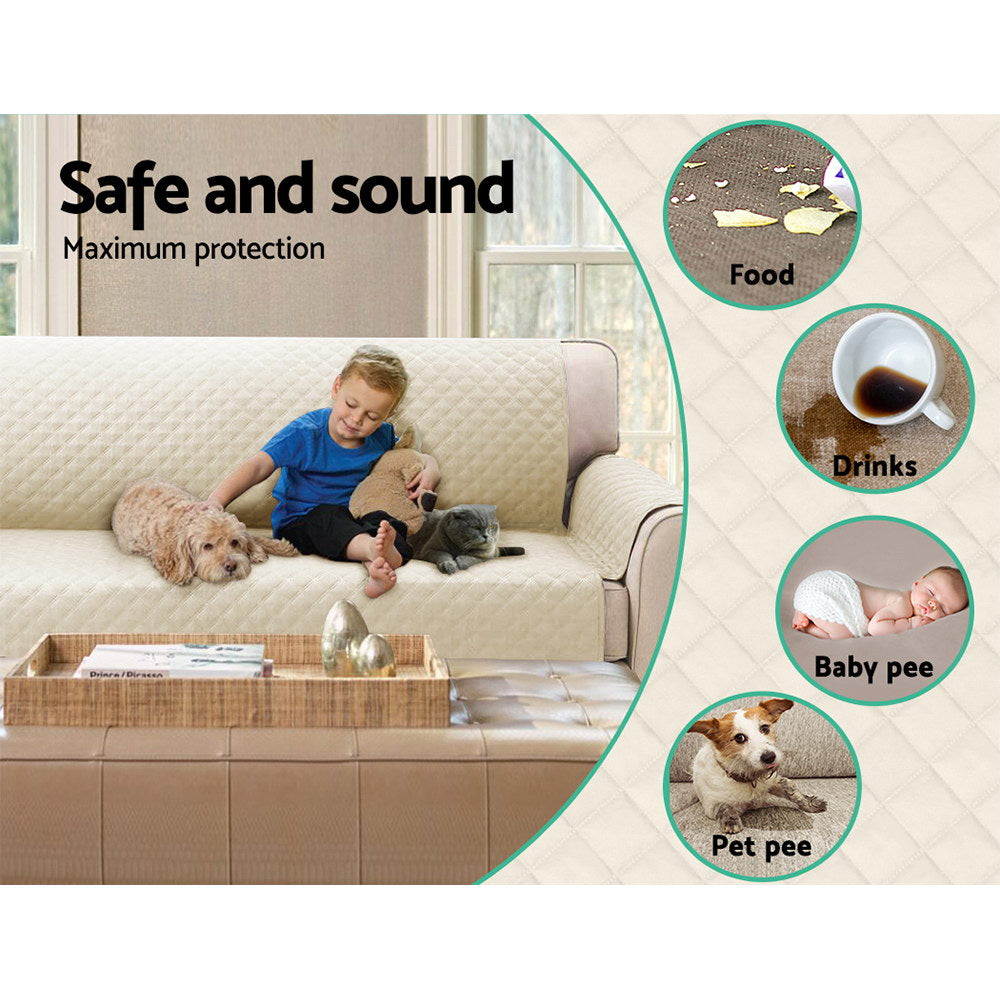 Artiss Sofa Cover Quilted Couch Covers 100% Water Resistant 4 Seater Beige-Furniture > Sofas - Peroz Australia - Image - 6