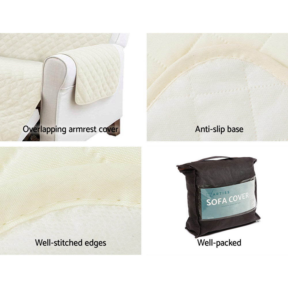 Artiss Sofa Cover Quilted Couch Covers 100% Water Resistant 4 Seater Beige-Furniture > Sofas - Peroz Australia - Image - 7