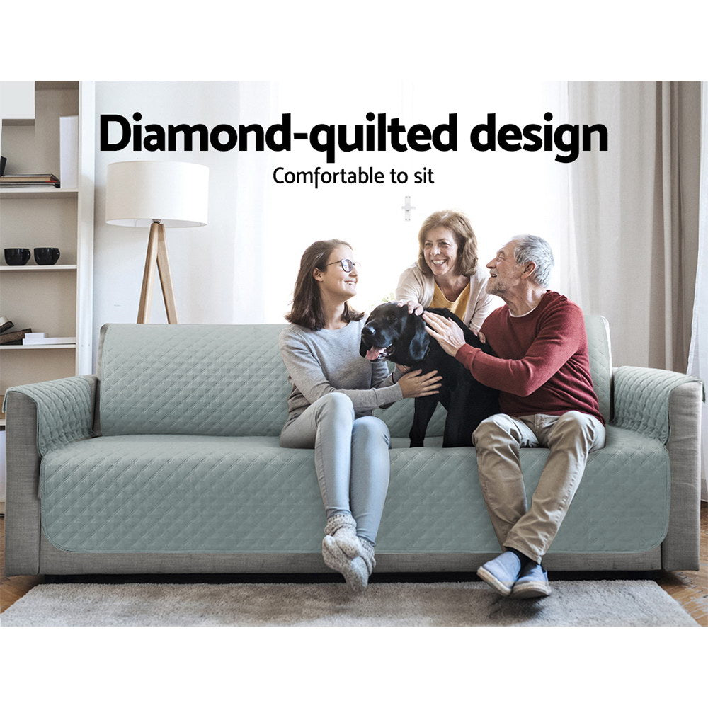 Artiss Sofa Cover Quilted Couch Covers 100% Water Resistant 4 Seater Grey-Furniture > Sofas - Peroz Australia - Image - 3
