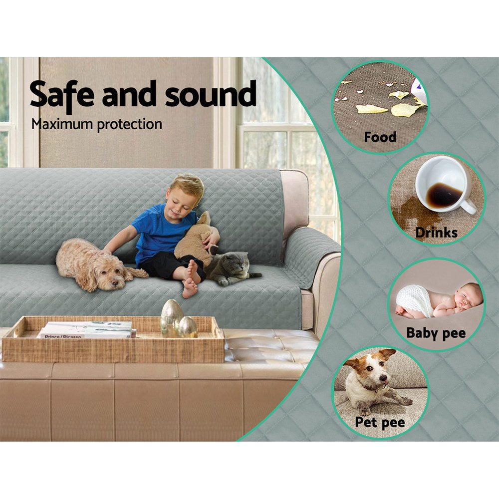 Artiss Sofa Cover Quilted Couch Covers 100% Water Resistant 4 Seater Grey-Furniture > Sofas - Peroz Australia - Image - 5
