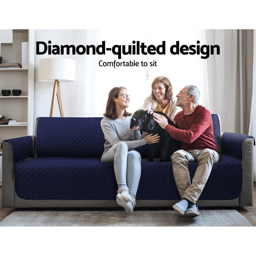 Artiss Sofa Cover Quilted Couch Covers 100% Water Resistant 4 Seater Navy-Furniture > Sofas - Peroz Australia - Image - 4