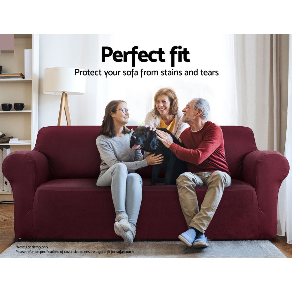 Artiss Sofa Cover Elastic Stretchable Couch Covers Burgundy 3 Seater-Furniture > Sofas - Peroz Australia - Image - 3