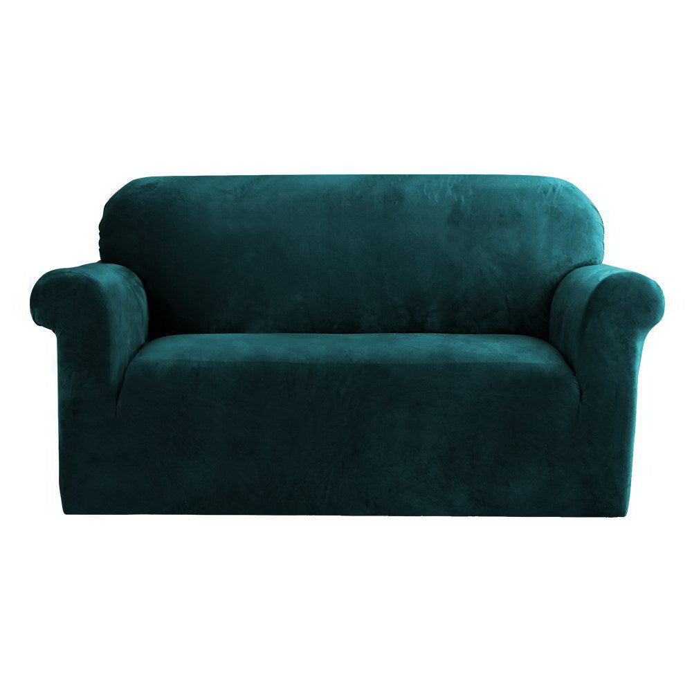Artiss Velvet Sofa Cover Plush Couch Cover Lounge Slipcover 2 Seater Agate Green-Furniture > Sofas - Peroz Australia - Image - 2