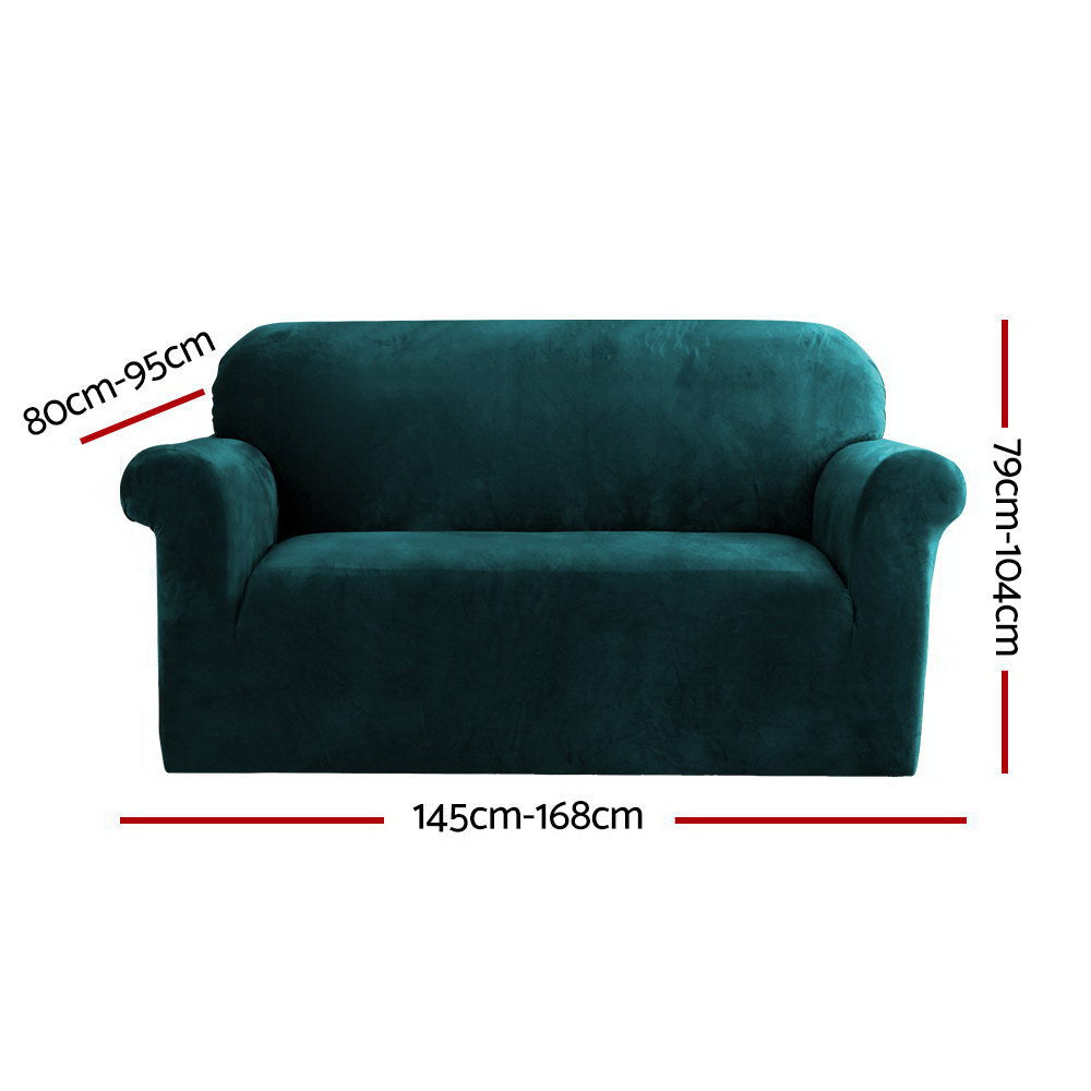 Artiss Velvet Sofa Cover Plush Couch Cover Lounge Slipcover 2 Seater Agate Green-Furniture > Sofas - Peroz Australia - Image - 3