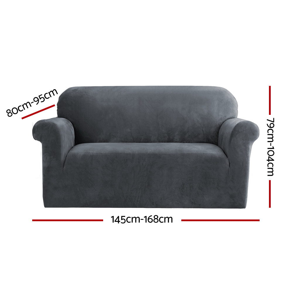 Artiss Velvet Sofa Cover Plush Couch Cover Lounge Slipcover 2 Seater Grey-Furniture > Sofas - Peroz Australia - Image - 3