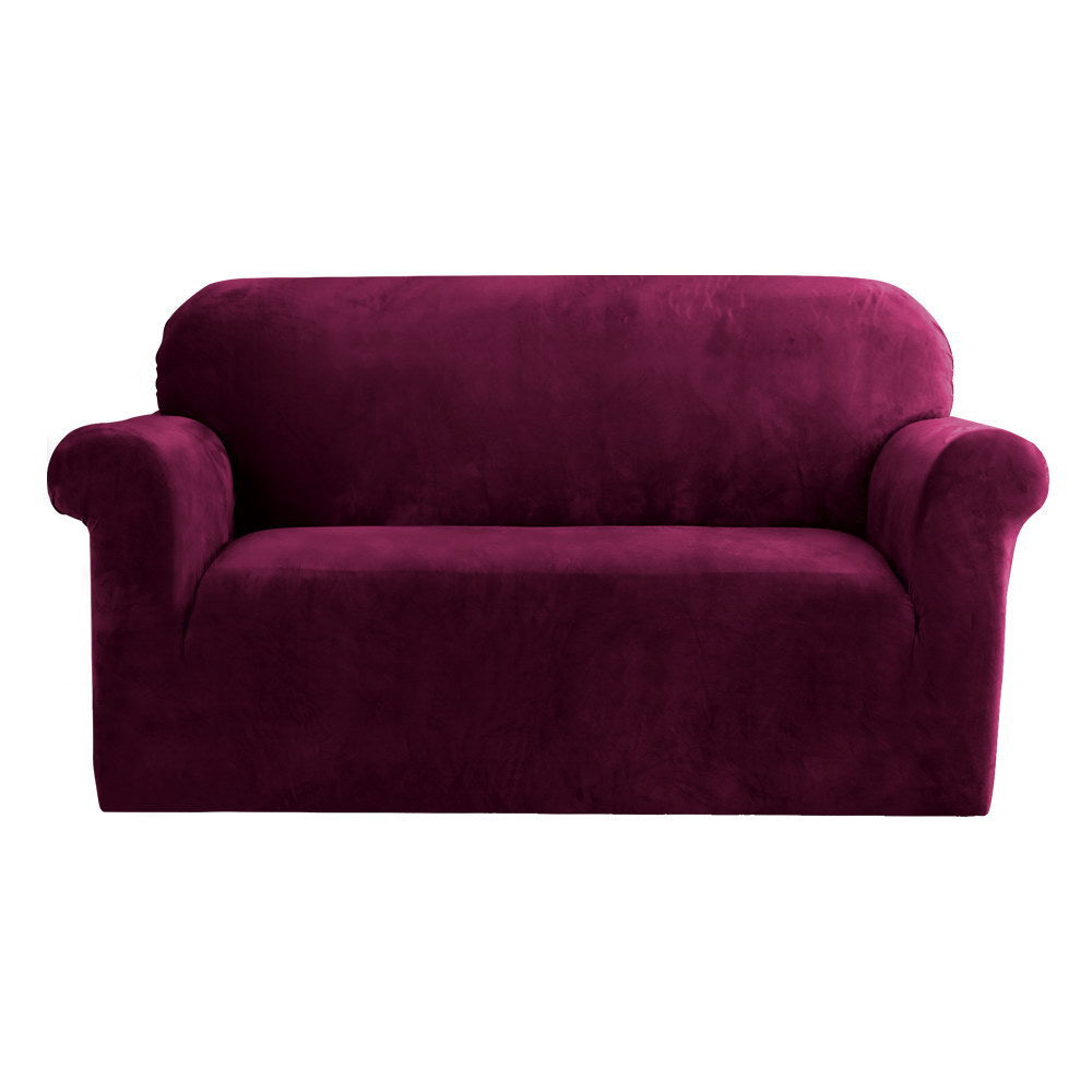 Artiss Velvet Sofa Cover Plush Couch Cover Lounge Slipcover 2 Seater Ruby Red-Furniture > Sofas - Peroz Australia - Image - 1