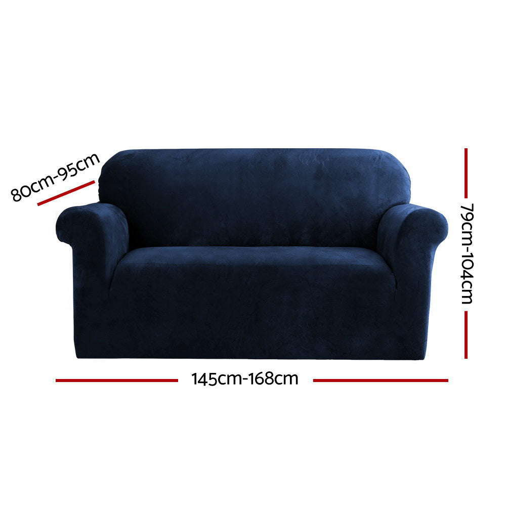 Artiss Velvet Sofa Cover Plush Couch Cover Lounge Slipcover 2 Seater Sapphire-Furniture > Sofas - Peroz Australia - Image - 3