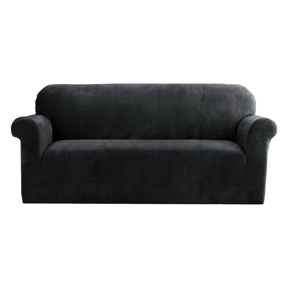Artiss Velvet Sofa Cover Plush Couch Cover Lounge Slipcover 3 Seater Black-Furniture > Sofas - Peroz Australia - Image - 1