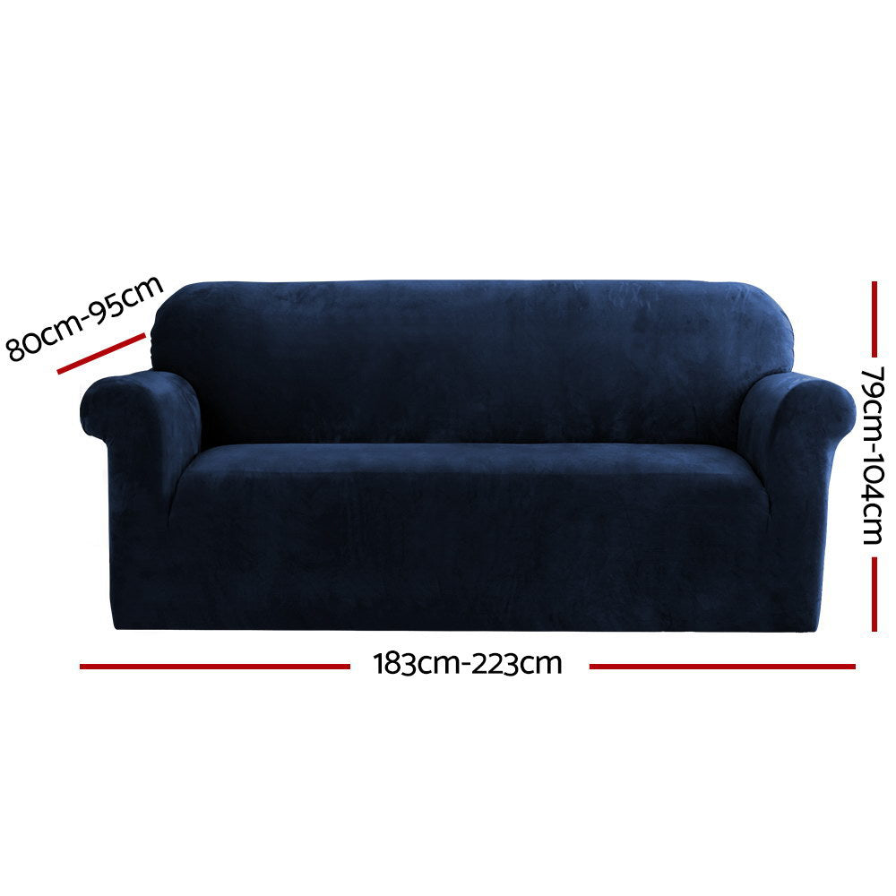 Artiss Velvet Sofa Cover Plush Couch Cover Lounge Slipcover 3 Seater Sapphire-Furniture > Sofas - Peroz Australia - Image - 3