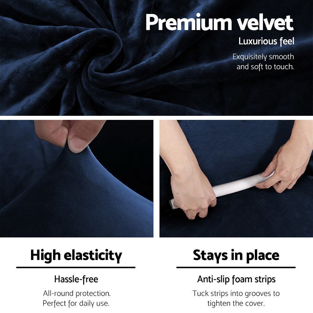 Artiss Velvet Sofa Cover Plush Couch Cover Lounge Slipcover 3 Seater Sapphire-Furniture > Sofas - Peroz Australia - Image - 4