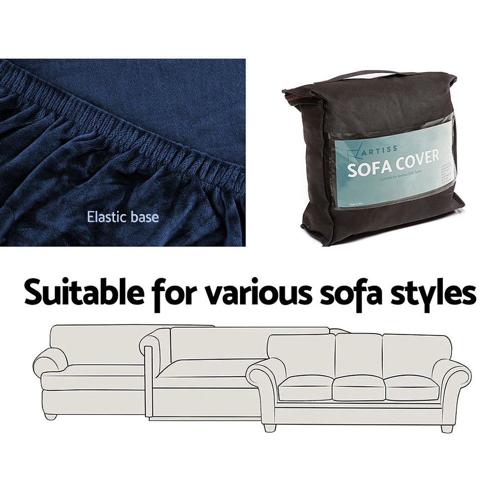 Artiss Velvet Sofa Cover Plush Couch Cover Lounge Slipcover 3 Seater Sapphire-Furniture > Sofas - Peroz Australia - Image - 6