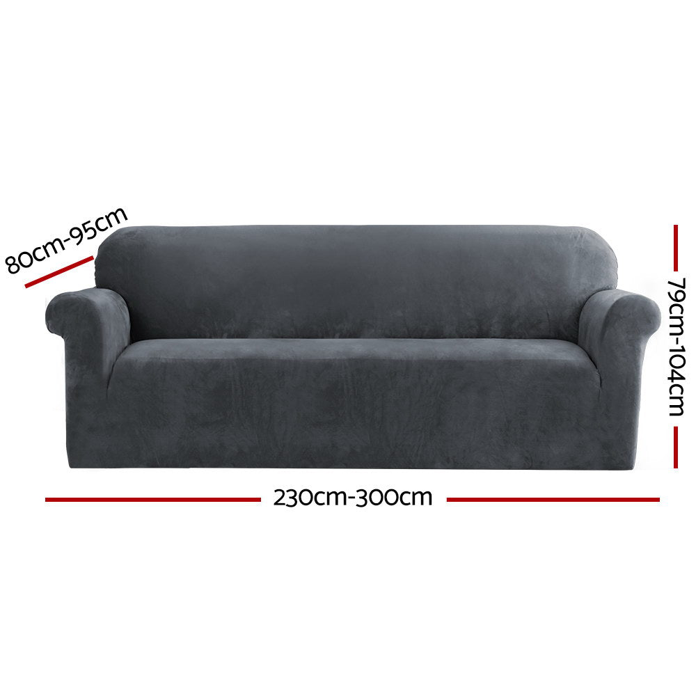 Artiss Velvet Sofa Cover Plush Couch Cover Lounge Slipcover 4 Seater Grey-Furniture > Sofas - Peroz Australia - Image - 3