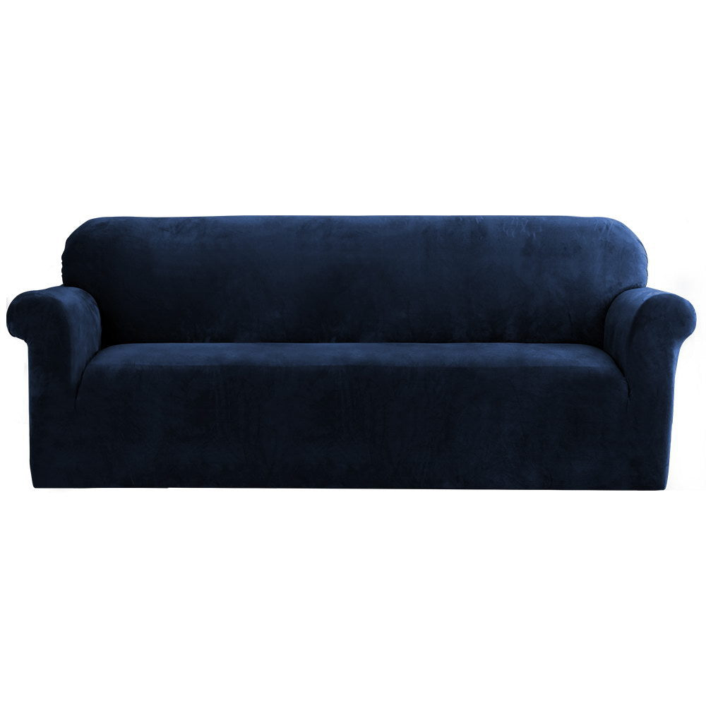Artiss Velvet Sofa Cover Plush Couch Cover Lounge Slipcover 4 Seater Sapphire-Furniture > Sofas - Peroz Australia - Image - 2