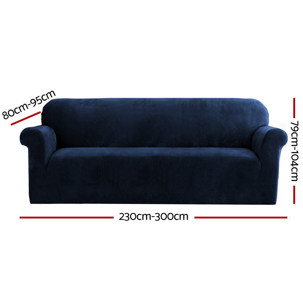 Artiss Velvet Sofa Cover Plush Couch Cover Lounge Slipcover 4 Seater Sapphire-Furniture > Sofas - Peroz Australia - Image - 3
