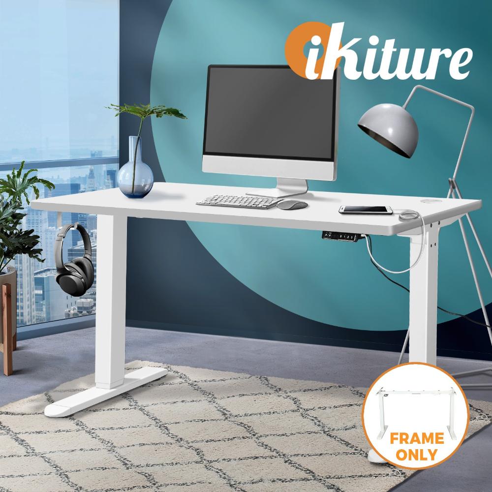 Oikiture Standing Desk Height Adjustbale Sit Stand Desk with Single Motorised Electric Fram for Home Office White Frame Only-Standing Desk-PEROZ Accessories