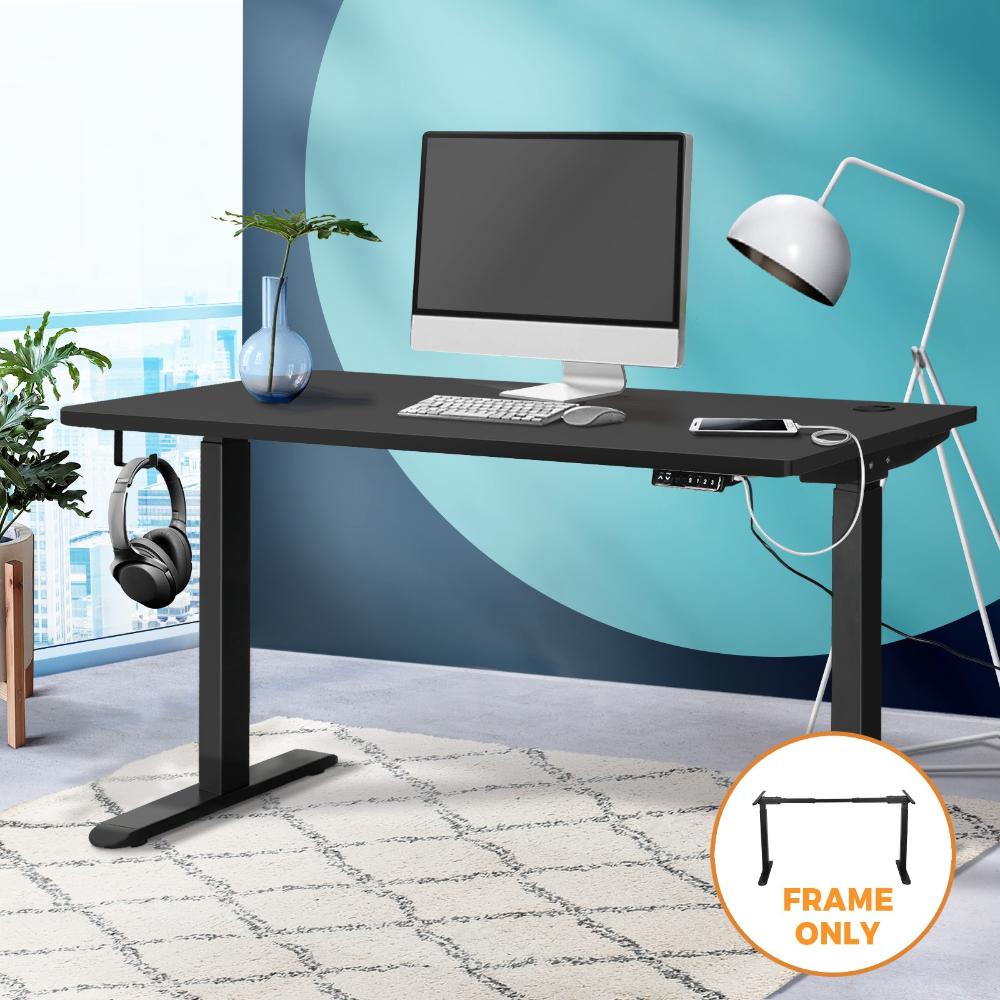 Oikiture Dual Motor Height Adjustable Standing Desk Dual Motors Home Office Sit Stand Desk Electric Motorised Standing Desk Fram Laptop Computer Workstation Black-Standing Desk-PEROZ Accessories