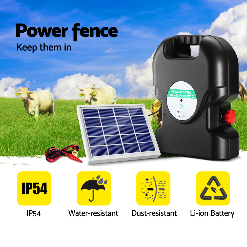 Giantz 20km Electric Fence Energiser Solar Energizer Charger Farm Animal 1.2J-Pet Care > Farm Supplies-PEROZ Accessories