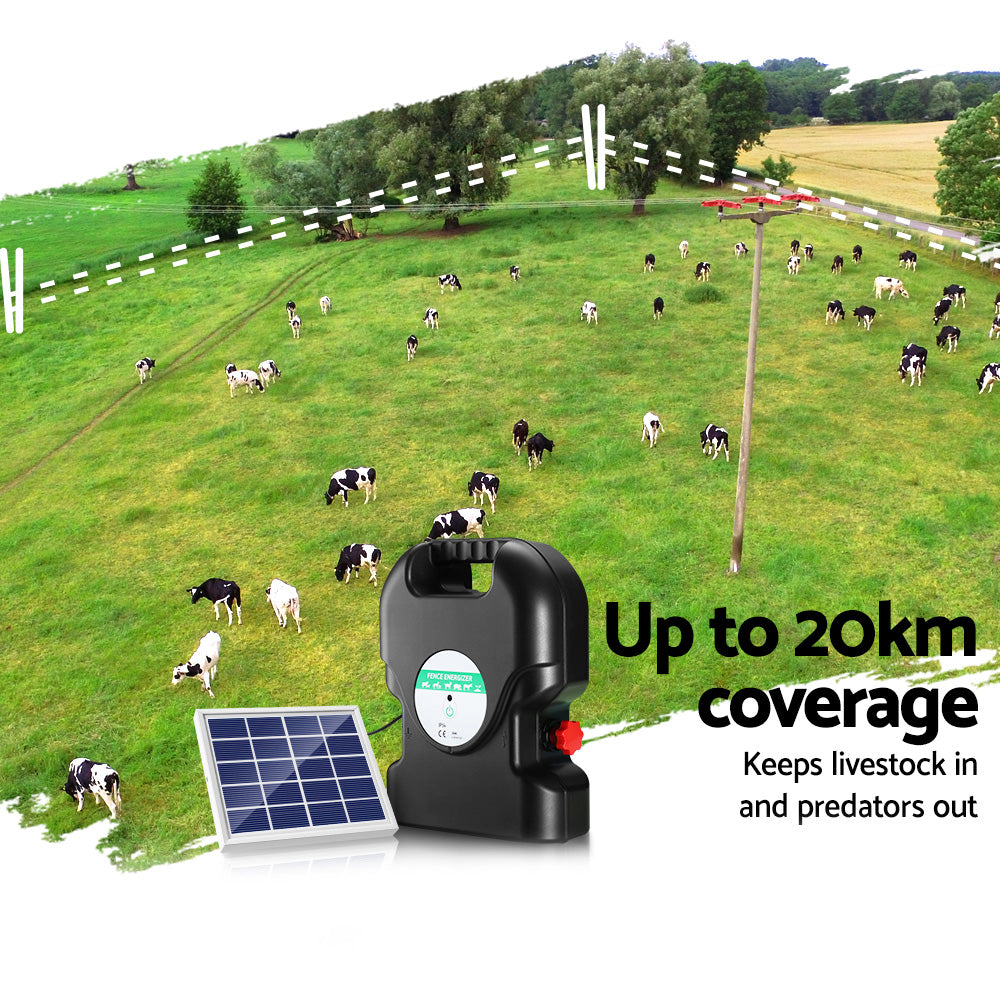 Giantz 20km Electric Fence Energiser Solar Energizer Charger Farm Animal 1.2J-Pet Care > Farm Supplies-PEROZ Accessories