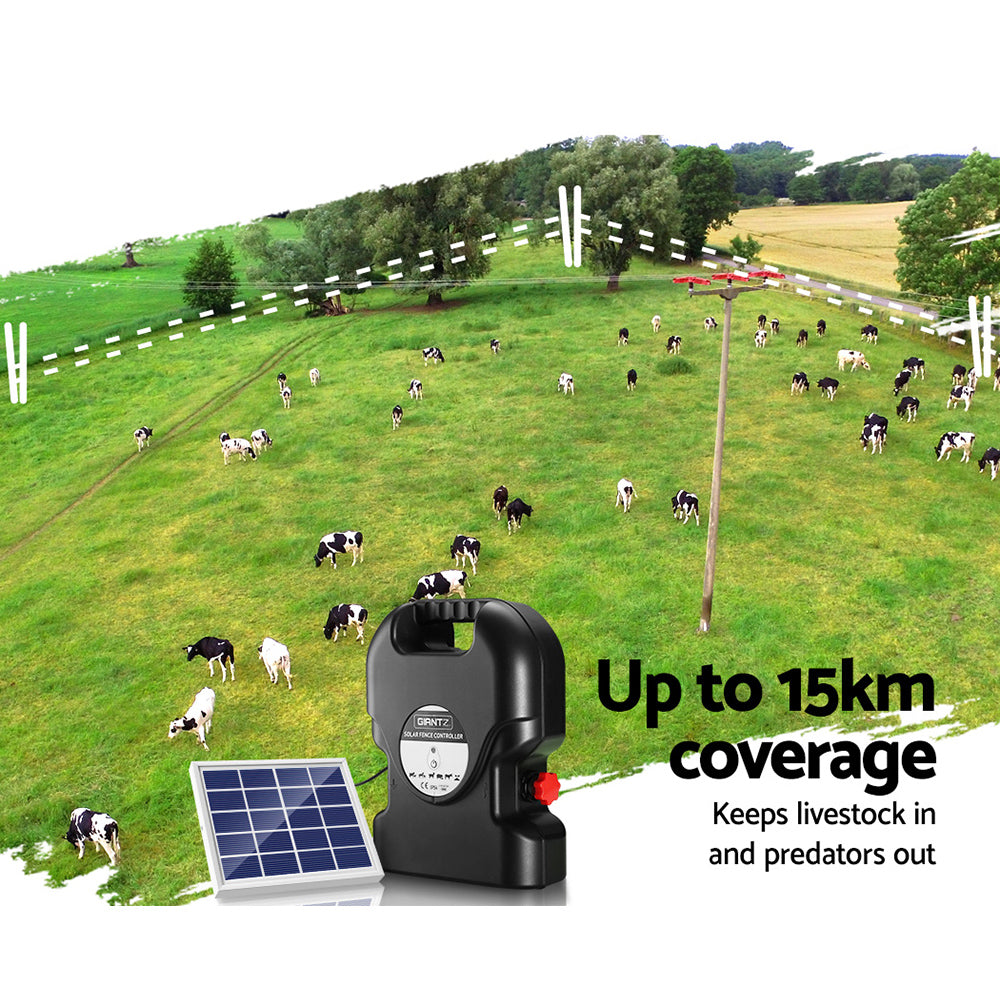 Giantz Electric Fence Energiser Solar Fencing Energizer Charger Farm Animal 15km 0.8J-Pet Care > Farm Supplies-PEROZ Accessories