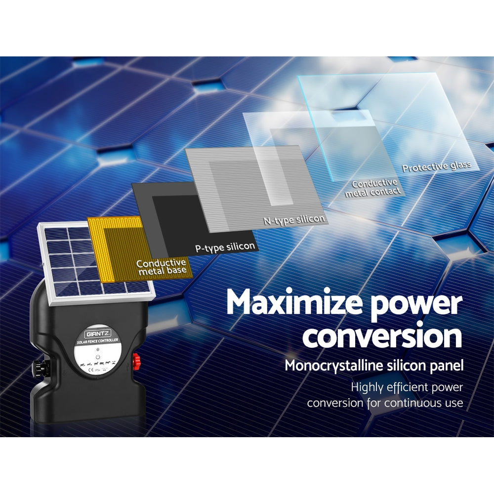 Giantz Electric Fence Energiser Solar Fencing Energizer Charger Farm Animal 15km 0.8J-Pet Care > Farm Supplies-PEROZ Accessories