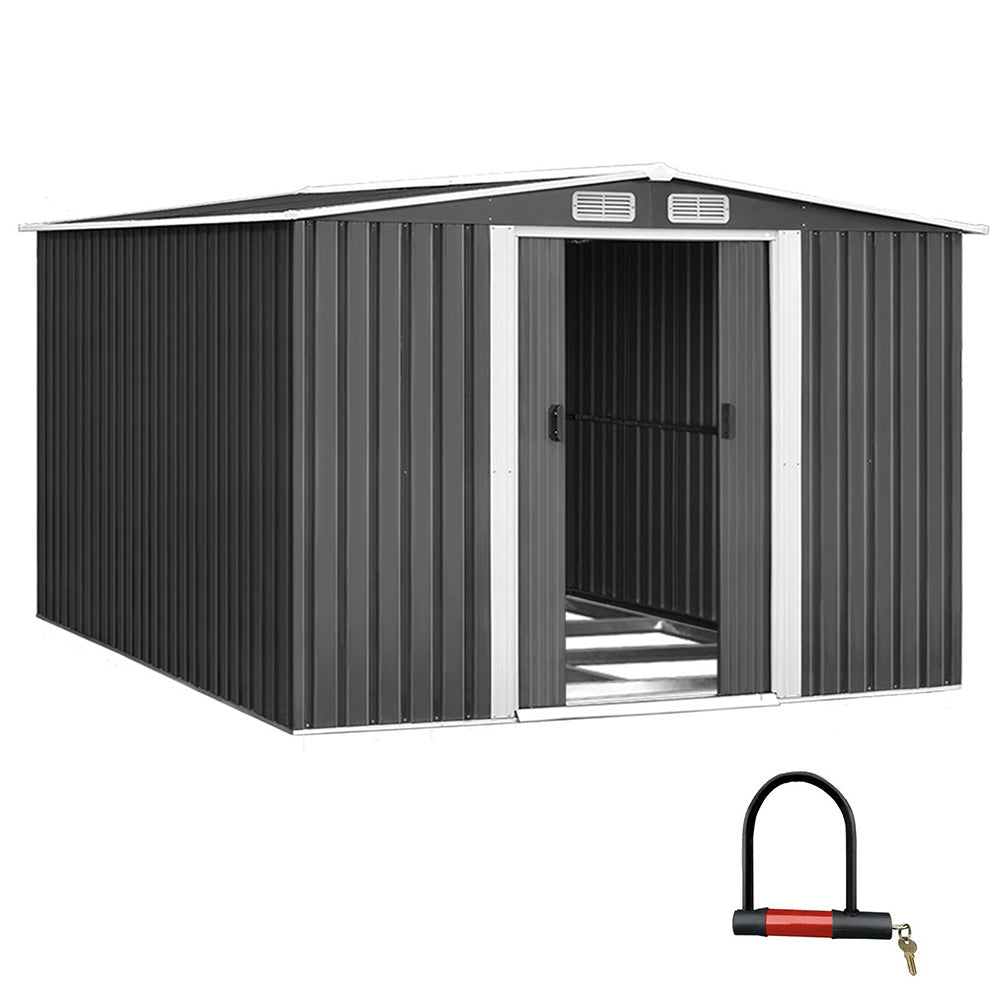 Giantz Garden Shed Outdoor Storage Sheds 2.58x3.14x2.02M Workshop Metal Base Grey-Home & Garden > Storage-PEROZ Accessories