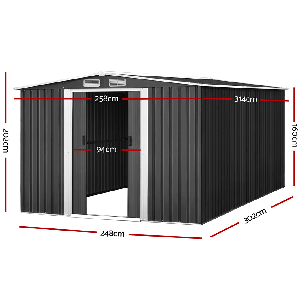 Giantz Garden Shed Outdoor Storage Sheds 2.58x3.14x2.02M Workshop Metal Base Grey-Home & Garden > Storage-PEROZ Accessories