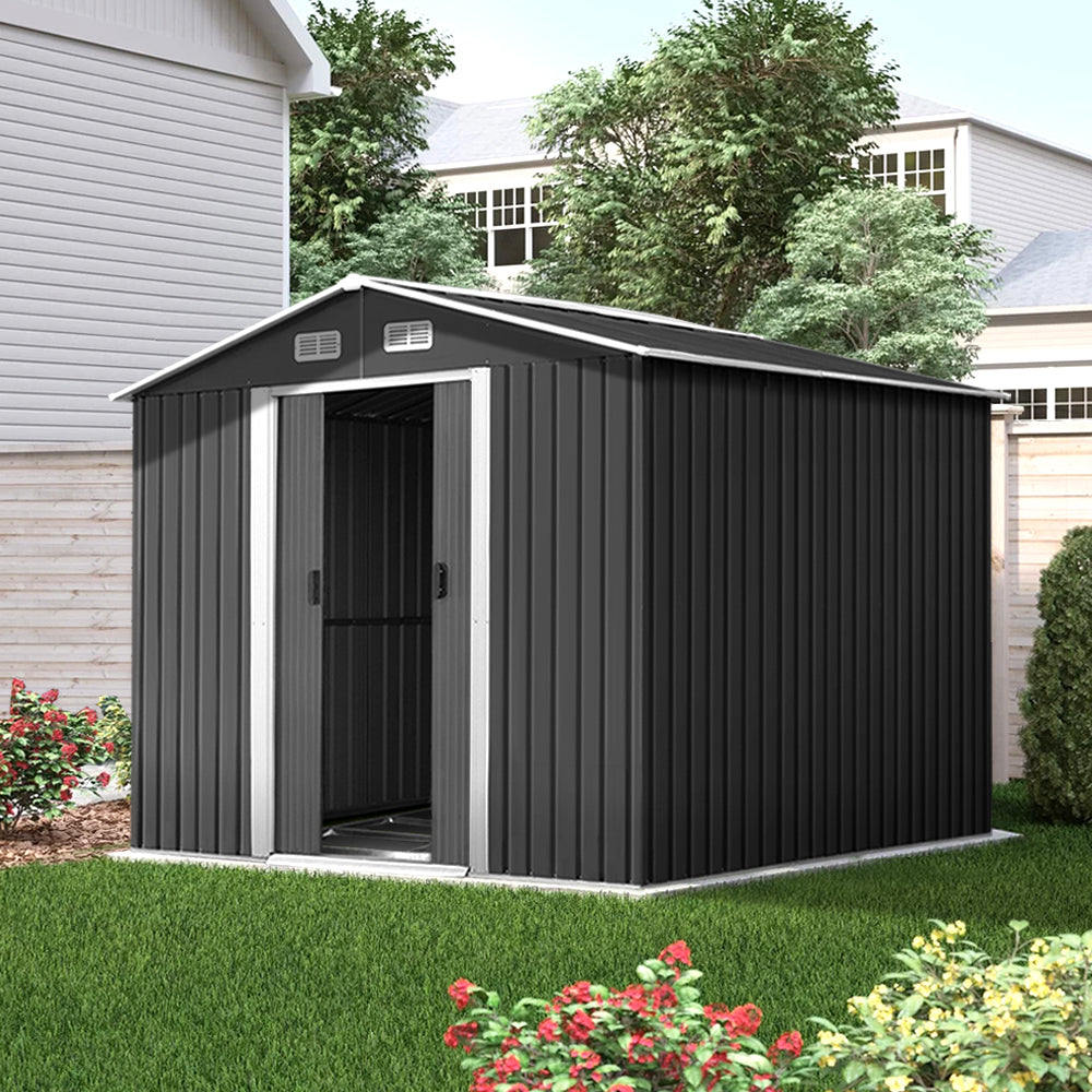 Giantz Garden Shed Outdoor Storage Sheds 2.58x3.14x2.02M Workshop Metal Base Grey-Home & Garden > Storage-PEROZ Accessories