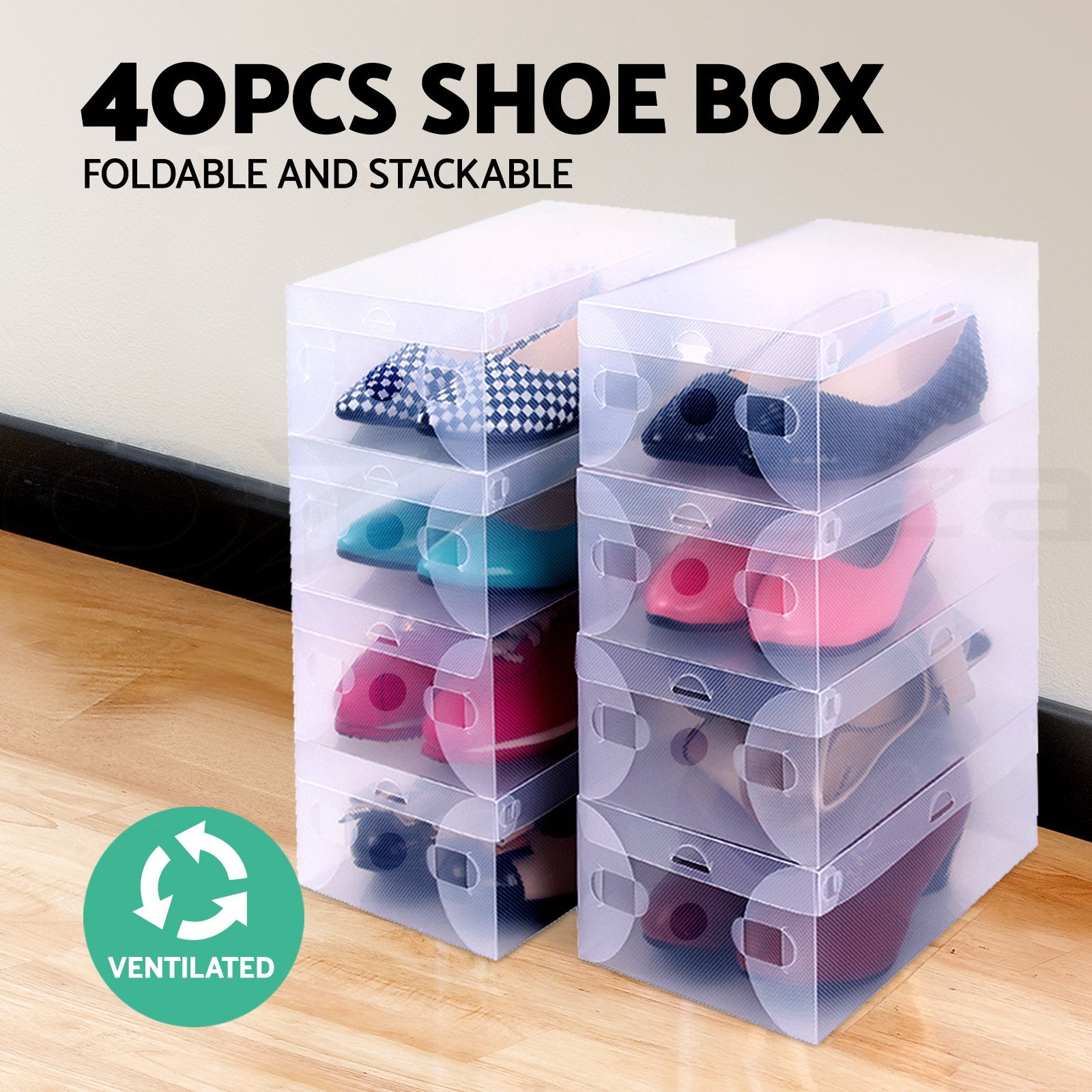 Artiss 40X Shoe Box Storage Clear Case Foldable Stackable-Home &amp; Garden &gt; Storage-PEROZ Accessories
