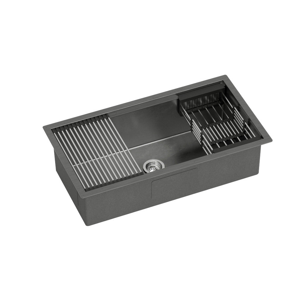 Cefito Kitchen Sink Stainless Steel 81X45CM Single Bowel with Drying Rack Black-Home & Garden > Kitchenware-PEROZ Accessories