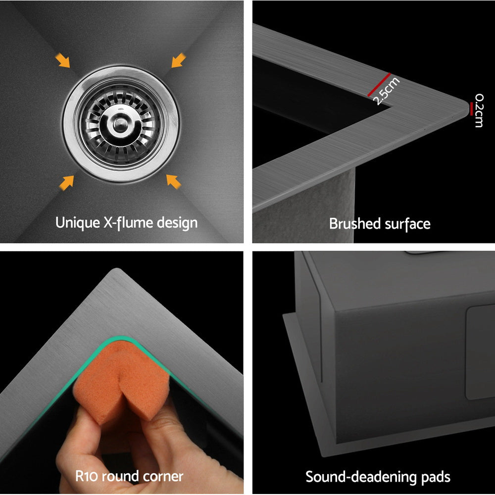 Cefito Kitchen Sink Stainless Steel 81X45CM Single Bowel with Drying Rack Black-Home & Garden > Kitchenware-PEROZ Accessories