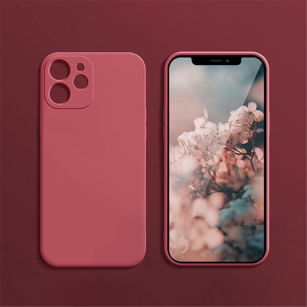 Anymob iPhone Red Fashion Square Silicone Phone Case For IOS Full Lens Protection Cover iPhone Compatible-Mobile Phone Cases-PEROZ Accessories