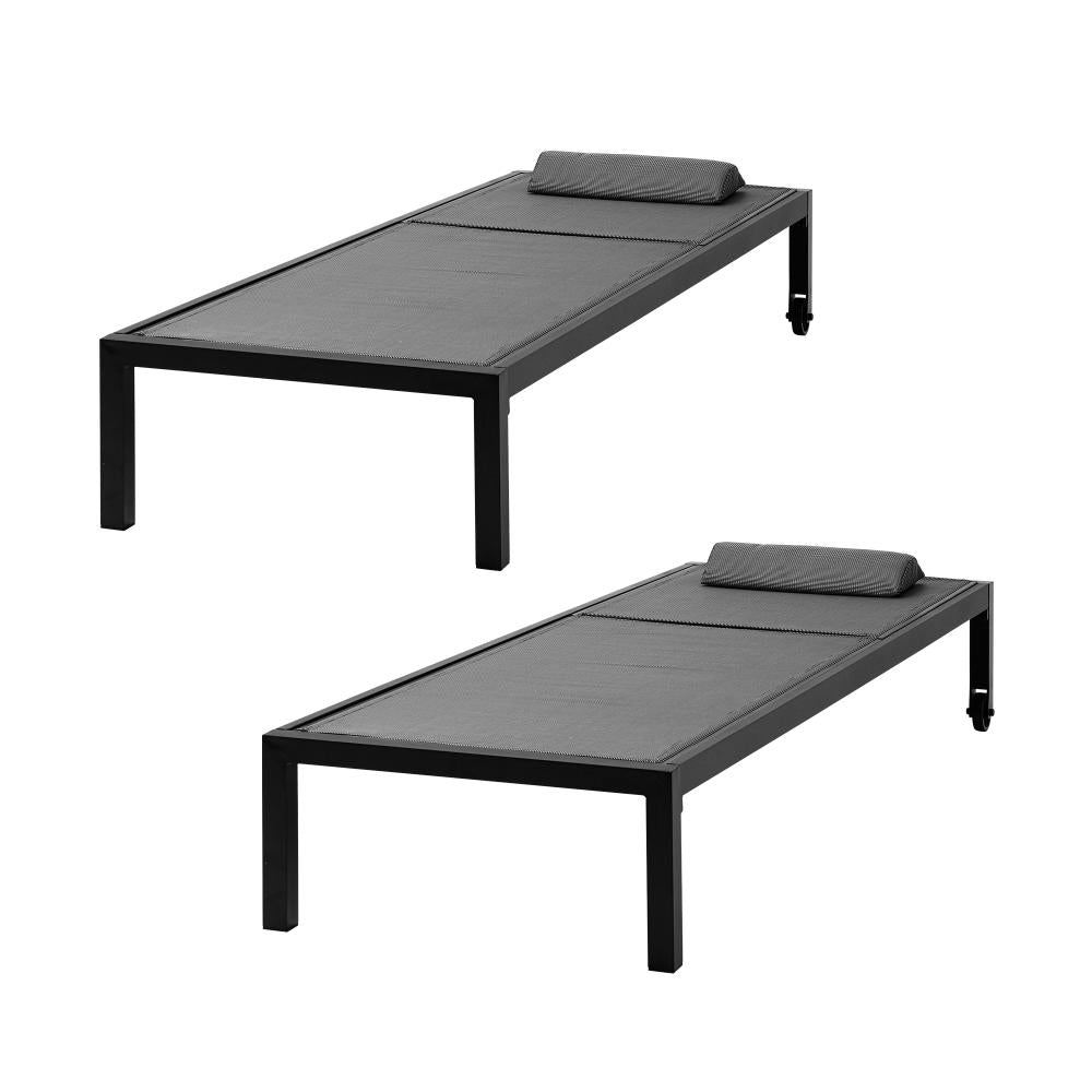 Livsip 2pc Sun Lounge with Aluminium Frame and Wheels Removable Day Bed Outdoor Furniture Garden Patio Lounge |PEROZ Australia