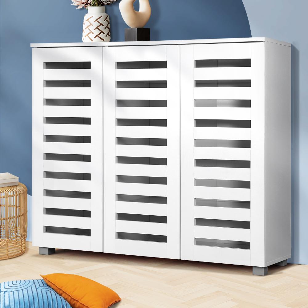 Oikiture Shoes Cabinet Shoe Storage Rack Organiser Shelf 3 Doors 30 Pairs White-Shoe Storage Cabinet-PEROZ Accessories