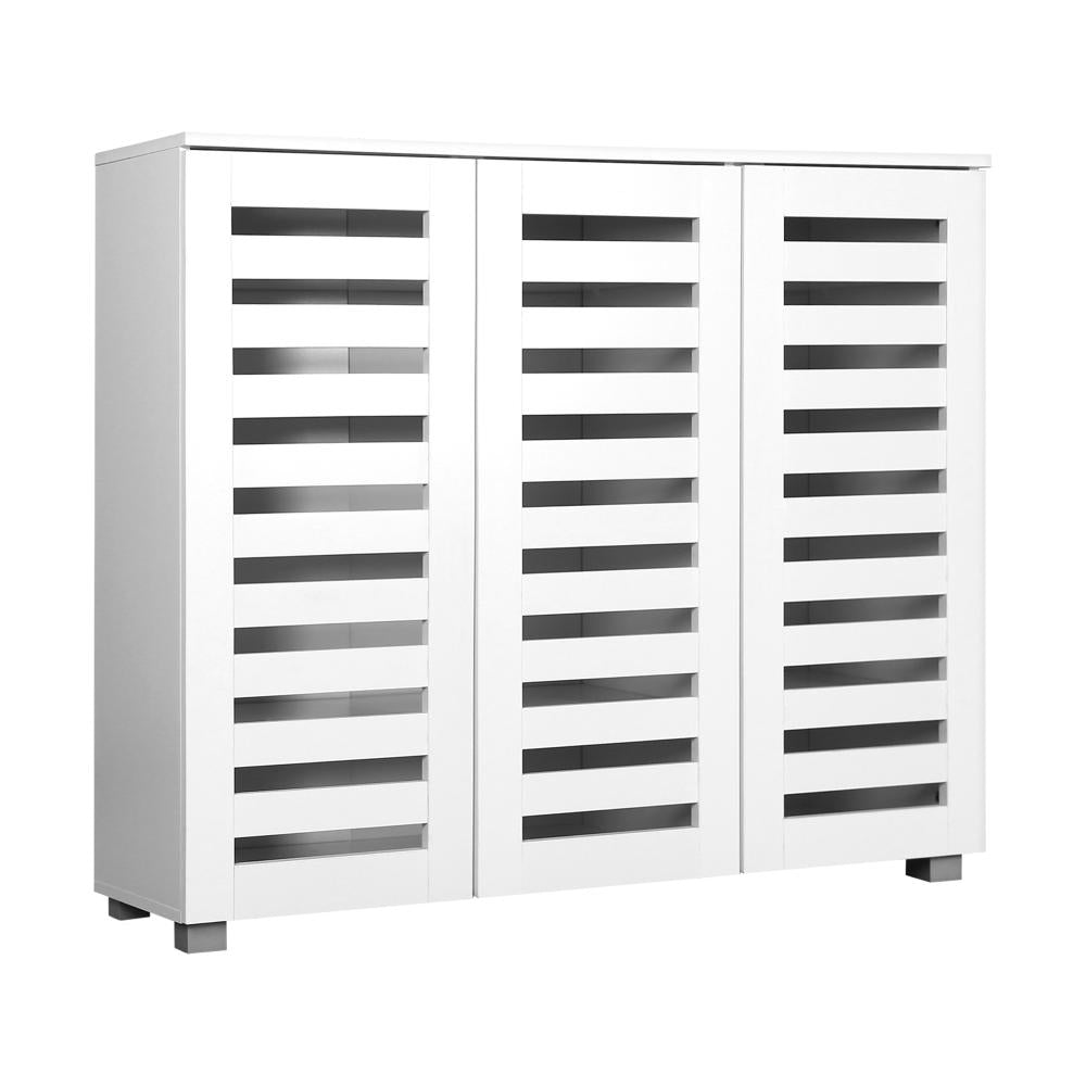 Oikiture Shoes Cabinet Shoe Storage Rack Organiser Shelf 3 Doors 30 Pairs White-Shoe Storage Cabinet-PEROZ Accessories