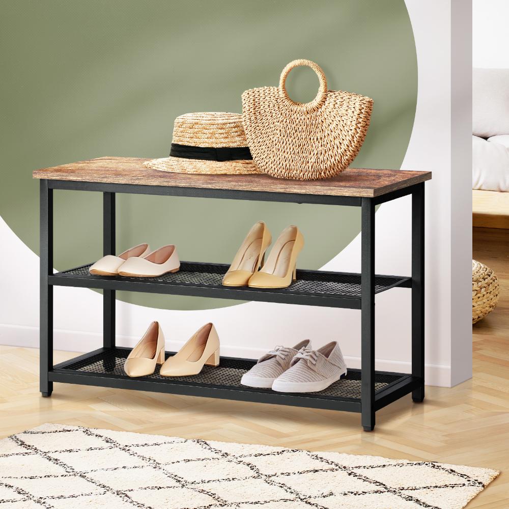 Oikiture Shoe Cabinet Bench Shoes Rack Shelf Storage 3-Tier Industrial Furniture-Shoe Bench-PEROZ Accessories