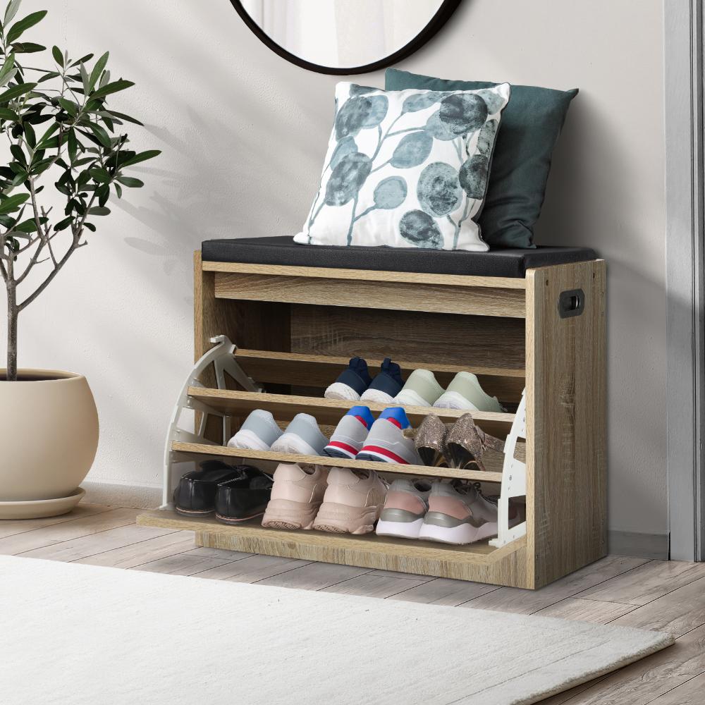 Oikiture Shoe Cabinet Bench Shoes Storage Shelves Shelf Organiser Cupboard Wooden 0.6M 15 Pairs-Shoe Bench-PEROZ Accessories