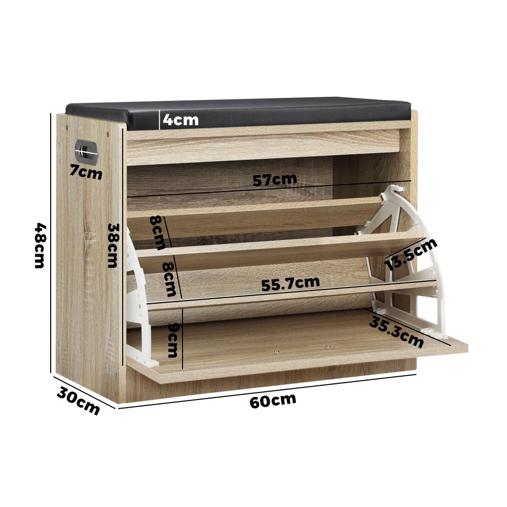 Oikiture Shoe Cabinet Bench Shoes Storage Shelves Shelf Organiser Cupboard Wooden 0.6M 15 Pairs-Shoe Bench-PEROZ Accessories
