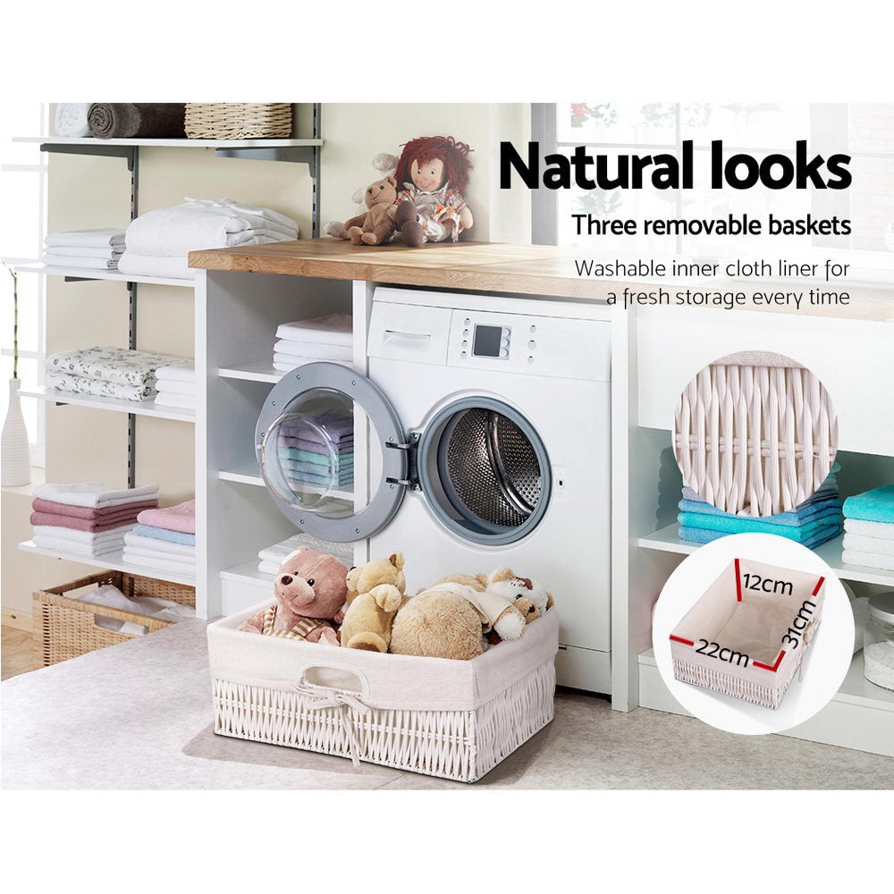Artiss 3 Basket Storage Drawers - White-Furniture > Bedroom - Peroz Australia - Image - 7