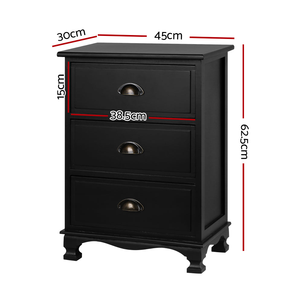 Artiss Vintage Bedside Table Chest Storage Cabinet Nightstand Black-Bedside Tables - Peroz Australia - Image - 3