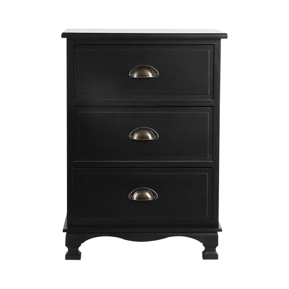 Artiss Vintage Bedside Table Chest Storage Cabinet Nightstand Black-Bedside Tables - Peroz Australia - Image - 4