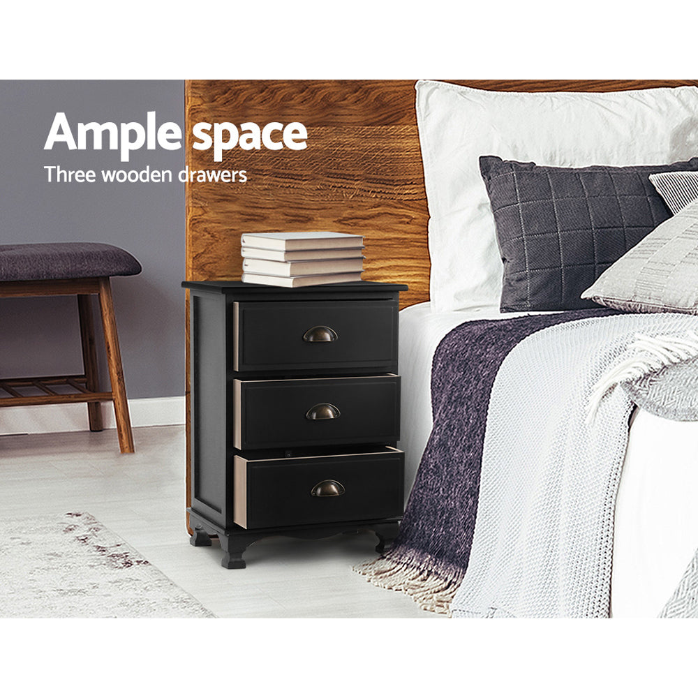 Artiss Vintage Bedside Table Chest Storage Cabinet Nightstand Black-Bedside Tables - Peroz Australia - Image - 6