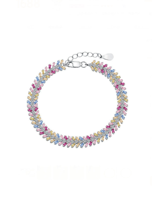 Anyco Bracelet Heart Butterfly Rainbow Pink Stone Adjustable S925 Sterling Silver Bracelets Women CZ Bracelet Femme Jewelry Set-Bracelets-PEROZ Accessories